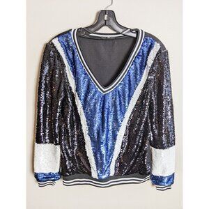 The Clothing Company Sequin Varsity V Neck Pullover Sweater Small